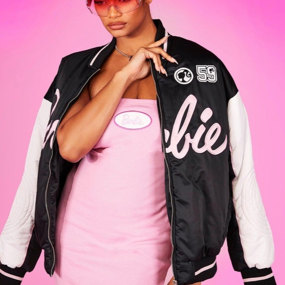 NWT Barbie + Boohoo Barbie Varsity Jacket - Picture 1 of 11